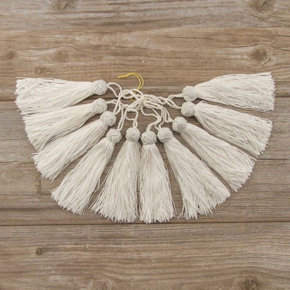 183456_Кисть декоративная на шнуре, длина 120 мм, цвет белый