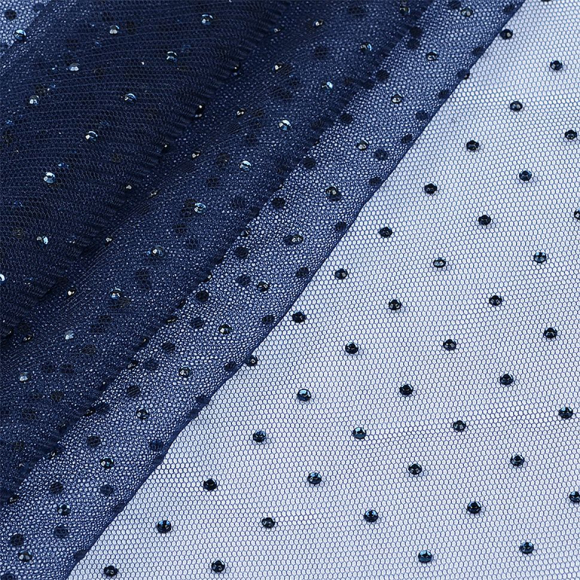 Фатин со стразами шир.150см 100% полиэстер арт.002-10004 цв.3 т.синий (нарезка от 3м)