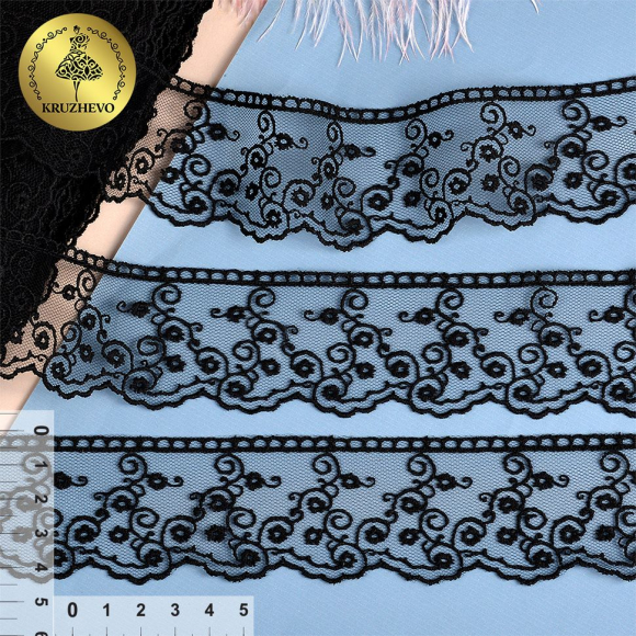 Кружево на сетке KRUZHEVO арт.TR.4886 шир.45мм цв.13 черный уп.14м