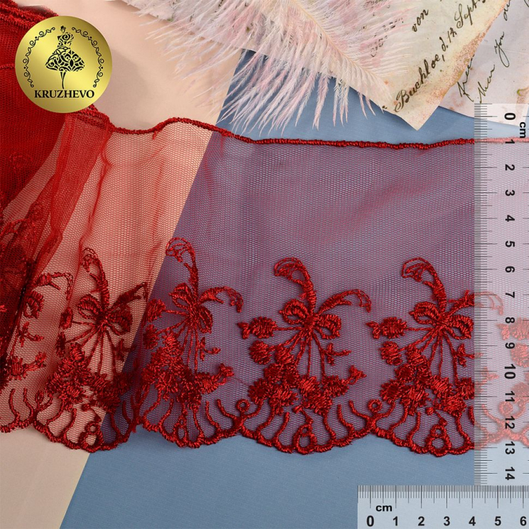 Кружево на жесткой сетке Exclusive арт.TBY 2K152W шир.120мм цв.R4515 бордовый уп.13,71м
