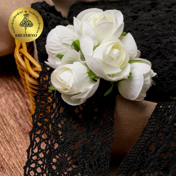 Тесьма вязаная KRUZHEVO 50мм TBY-6368 цв.03 черный уп.10м