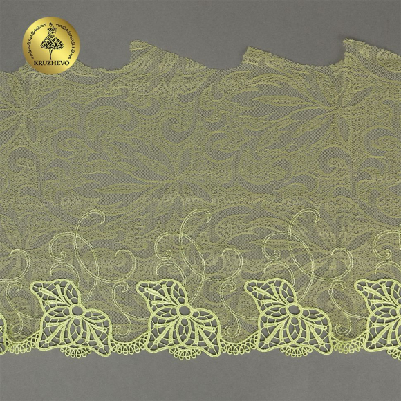 Кружево вышивка на сетке KRUZHEVO арт.TBY.OG73 шир.220мм цв.желтый,левая уп.7,25м