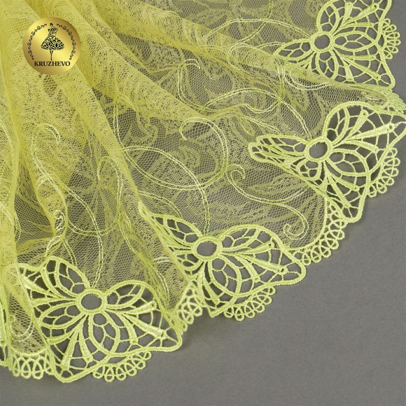 Кружево вышивка на сетке KRUZHEVO арт.TBY.OG73 шир.220мм цв.желтый,левая уп.7,25м