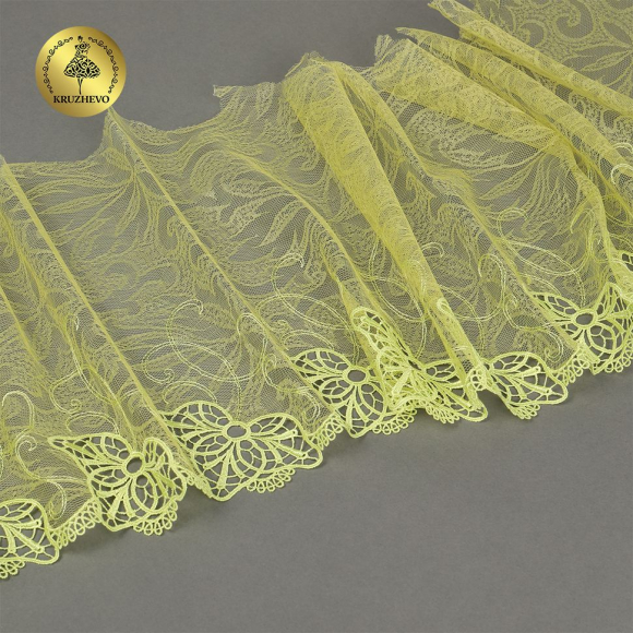 Кружево вышивка на сетке KRUZHEVO арт.TBY.OG73 шир.220мм цв.желтый,левая уп.7,25м