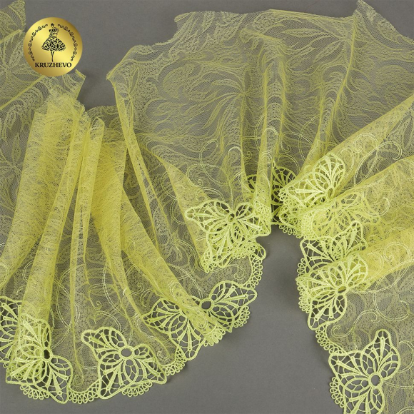 Кружево вышивка на сетке KRUZHEVO арт.TBY.OG73 шир.220мм цв.желтый,левая уп.7,25м