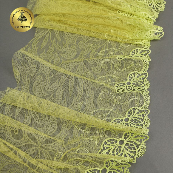 Кружево вышивка на сетке KRUZHEVO арт.TBY.OG73 шир.220мм цв.желтый,левая уп.7,25м