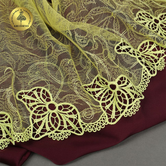 Кружево вышивка на сетке KRUZHEVO арт.TBY.OG73 шир.220мм цв.желтый,левая уп.7,25м