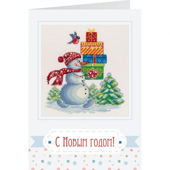 Набор для вышивания PANNA арт. OT-7277 Открытка. Снеговик с подарками 11х11 см