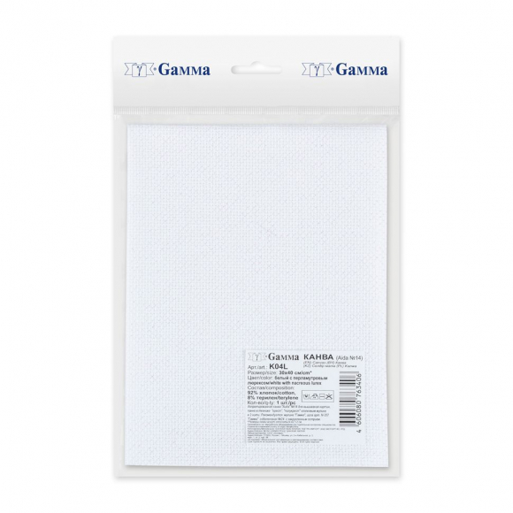 Канва Gamma K04L Aida №14 92% хлопок, 8% терилен 30 x 40 см уп.5 шт цв.белый с перламутровым люрексом