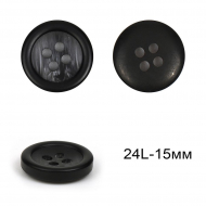 Пуговицы пластик TBY.LS0709 цв.черный/серый 24L-15мм, 4 прокола, 50 шт
