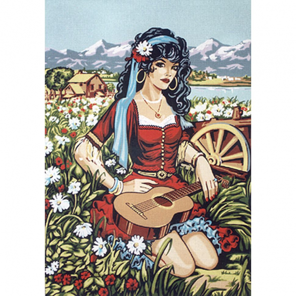 Канва жесткая с рисунком "Цыганка в поле"