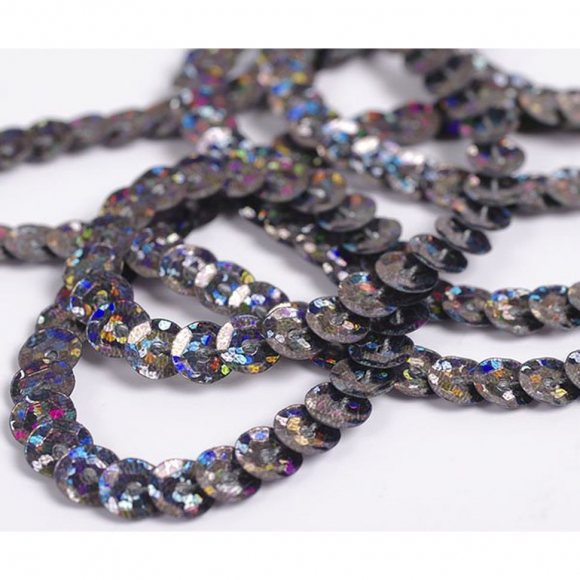 Пайетки на нитях 6мм Laser Bright арт.TBY-FLKU06-LB цв.A30 черный АВ уп.73.12м