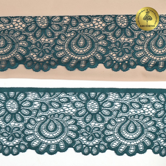 Кружево-стрейч KRUZHEVO арт.TBY.YSTL00839/N шир.90мм цв.222 изумрудно-синий уп.25м