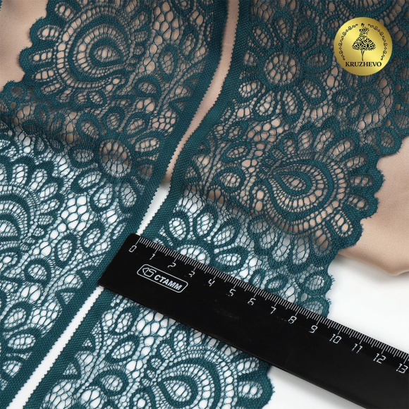 Кружево-стрейч KRUZHEVO арт.TBY.YSTL00839/N шир.90мм цв.222 изумрудно-синий уп.25м