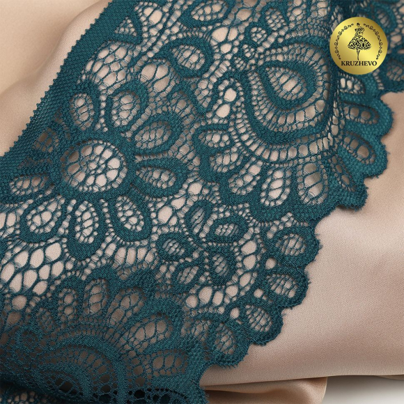 Кружево-стрейч KRUZHEVO арт.TBY.YSTL00839/N шир.90мм цв.222 изумрудно-синий уп.25м