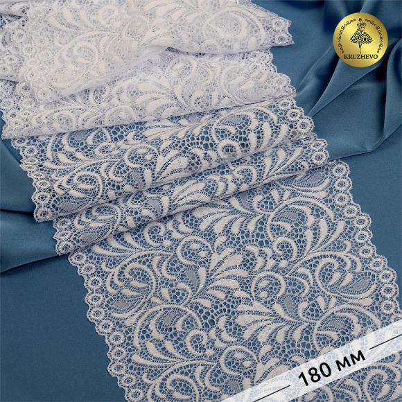 Кружево-стрейч KRUZHEVO арт.TBY 8012 шир.180мм цв.1 белый уп.20м