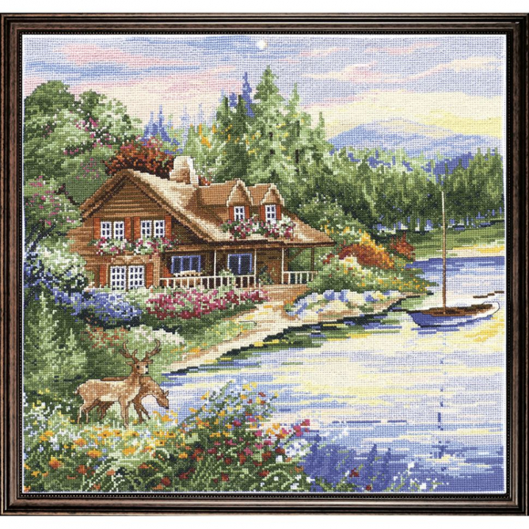 Набор для вышивания DESIGN WORKS арт.2767 Домик на берегу озера 38х38 см
