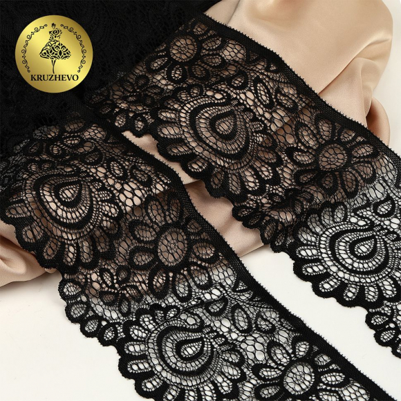 Кружево-стрейч KRUZHEVO арт.TBY.YSTL00839/N шир.90мм цв.170 черный уп.25м