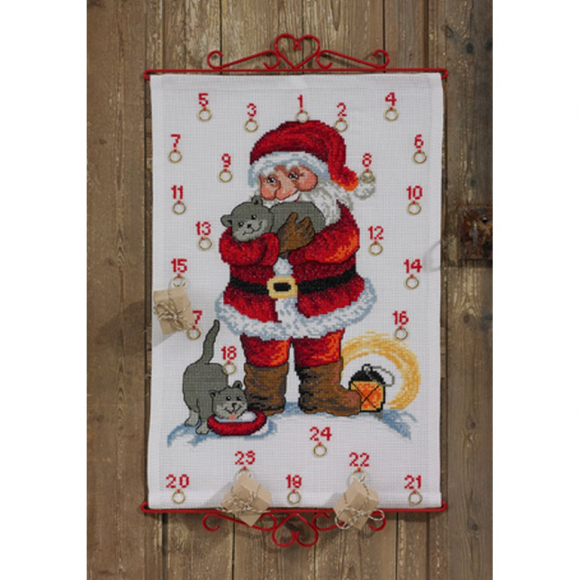Набор для вышивания PERMIN арт.34-3265 Календарь Санта с котами 40х60 см