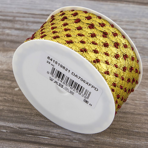 Тесьма PEGA тип вьюнчик люрекс, золото с бордо, 7 мм