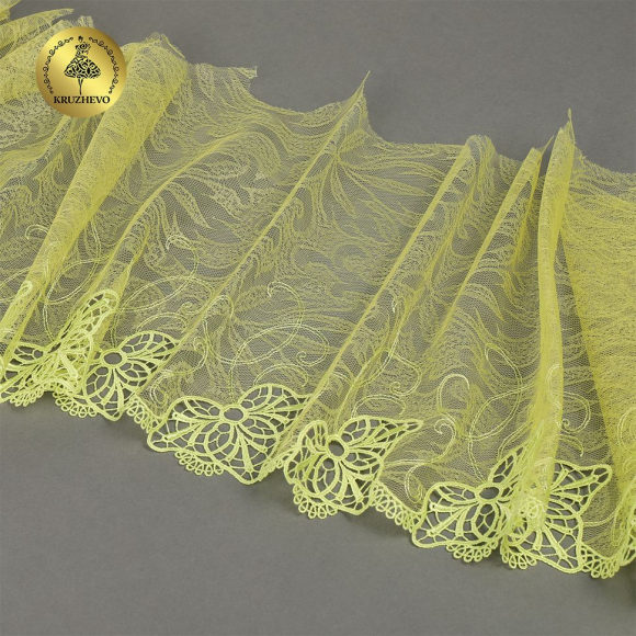 Кружево вышивка на сетке KRUZHEVO арт.TBY.OG73 шир.220мм цв.желтый,правая уп.7,25м