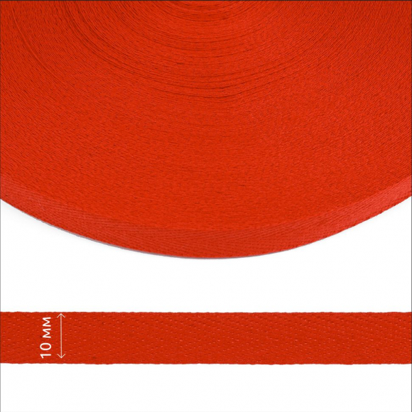 Тесьма киперная 10 мм хлопок 1,8г/см арт.08с-3495 цв.красный 010 уп.50м