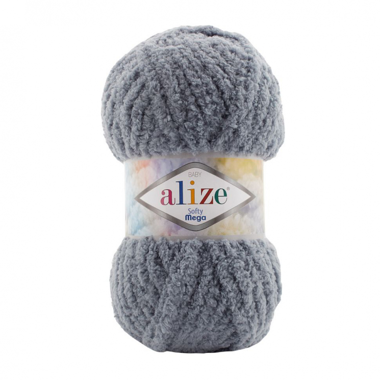 Пряжа для вязания Ализе Softy Mega (100% микрополиэстер) 5х100г/70м цв.119 серое небо