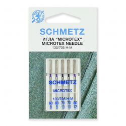 Иглы для бытовых швейных машин Schmetz микротекс (особо острые) 130/705H-M №60(2)/70(2)/80, уп.5 игл