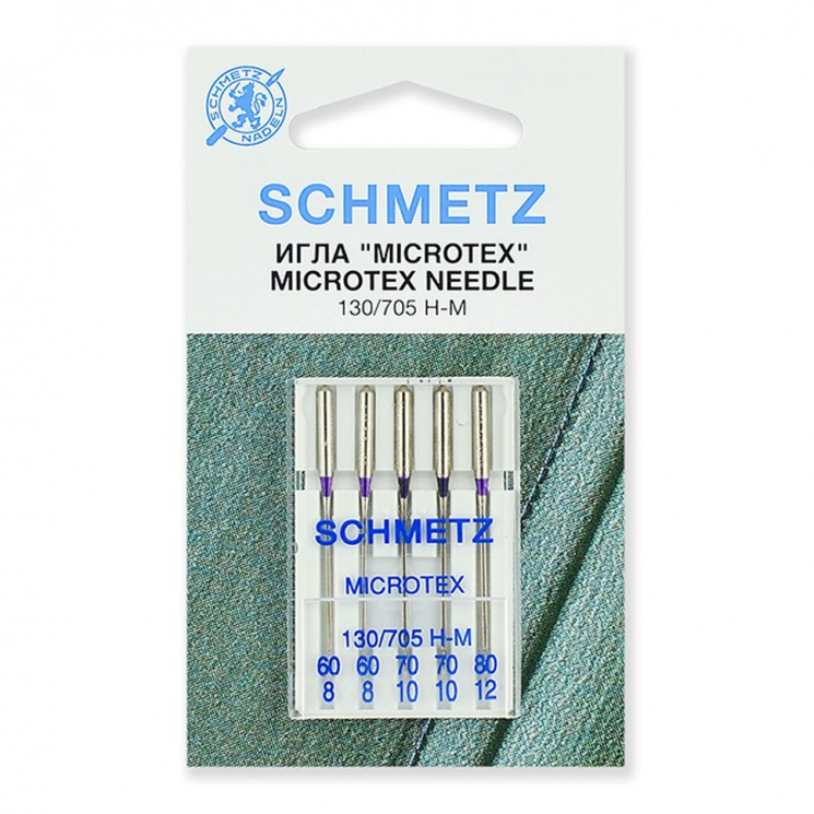 Иглы для бытовых швейных машин Schmetz микротекс (особо острые) 130/705H-M №60(2)/70(2)/80, уп.5 игл