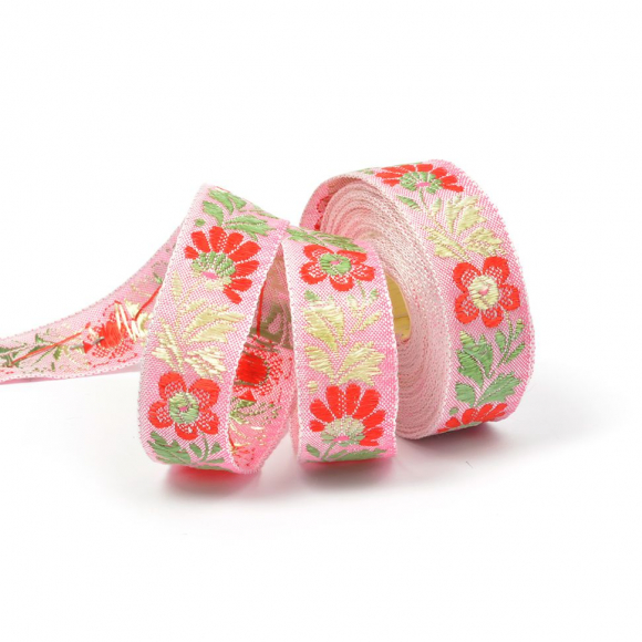 Лента отделочная жаккардовая арт.TBY.ЛЖ.MH-24 шир.20 мм уп.5,48 м цв.роз