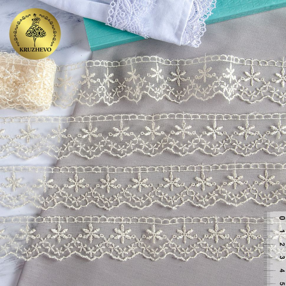 Кружево на сетке арт.TR 2006 шир.35мм цв.02 молочный, уп.9м Кружево на сетке арт.TR 2006 шир.35мм цв.02 молочный, уп.9м