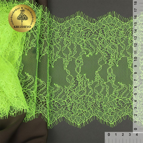 Кружево реснички KRUZHEVO арт.TBY A88 шир.170мм цв.F229 зелено-желтый неон уп.3м