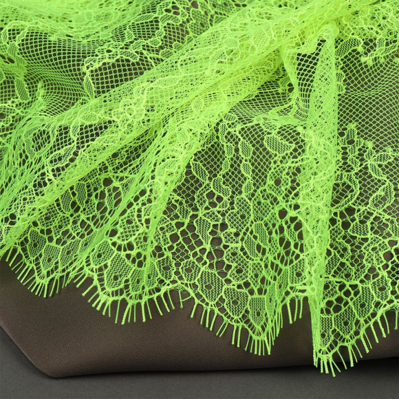 Кружево реснички KRUZHEVO арт.TBY A88 шир.170мм цв.F229 зелено-желтый неон уп.3м