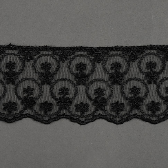 Кружево на сетке KRUZHEVO арт.TR.3818 шир.60мм цв.03 черный уп.9м