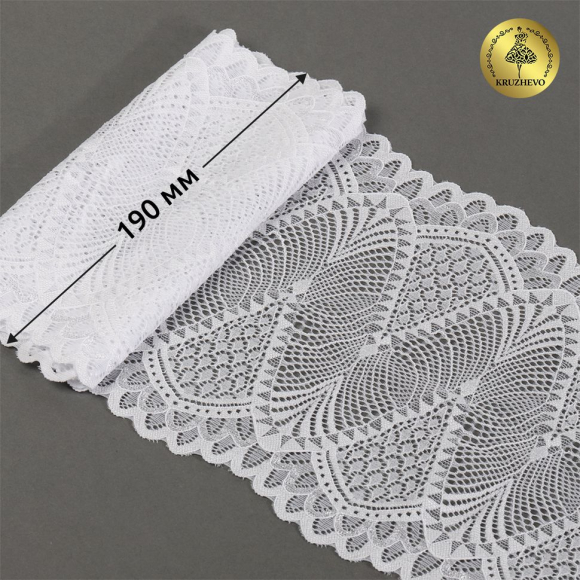 Кружево-стрейч KRUZHEVO арт.TBY.30200 шир.190мм цв.001 белый уп.25м