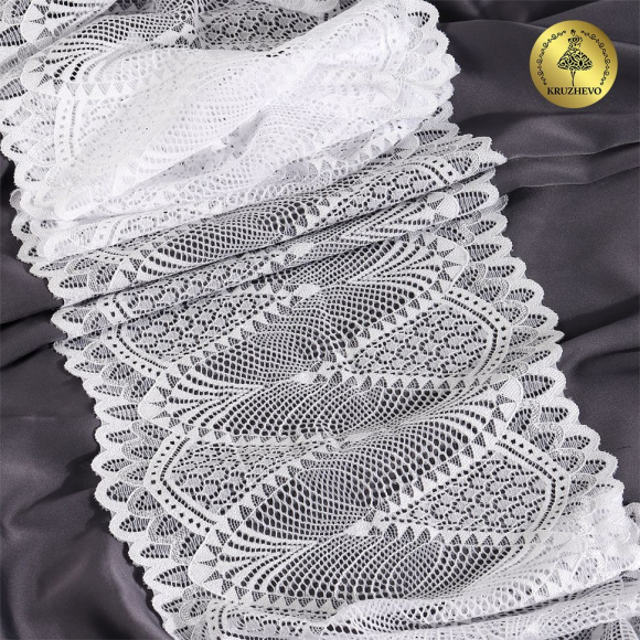 Кружево-стрейч KRUZHEVO арт.TBY.30200 шир.190мм цв.001 белый уп.25м