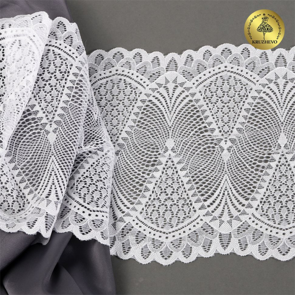 Кружево-стрейч KRUZHEVO арт.TBY.30200 шир.190мм цв.001 белый уп.25м