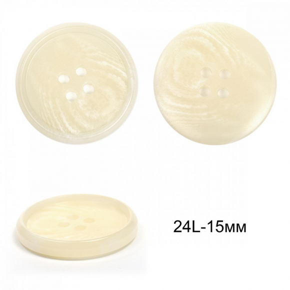 Пуговицы пластиковые TBY 2109 цв.1 белый 24L-15мм, 4 прокола,72шт