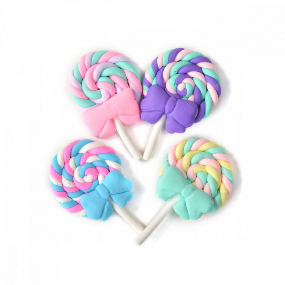 Конфета леденец с бантиком арт.КЛ.18511 полимерная глина 2,5х4,5см, 4шт., ассорти