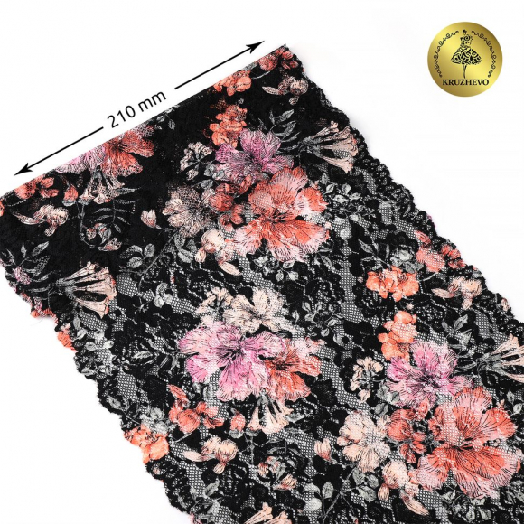 Кружево-стрейч KRUZHEVO арт.TBY.OG51 шир.210мм цв.мульти уп.10м