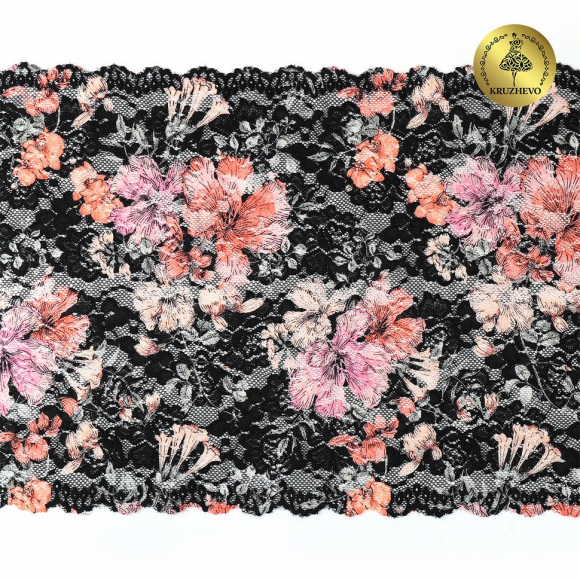 Кружево-стрейч KRUZHEVO арт.TBY.OG51 шир.210мм цв.мульти уп.10м