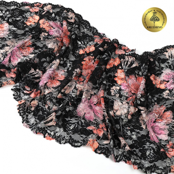 Кружево-стрейч KRUZHEVO арт.TBY.OG51 шир.210мм цв.мульти уп.10м