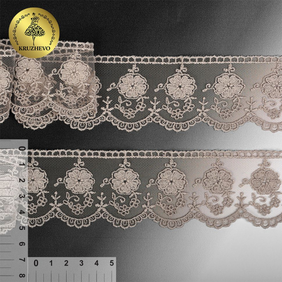 Кружево на сетке KRUZHEVO арт.TR.3814 шир.50мм цв.373 песочный уп.14м