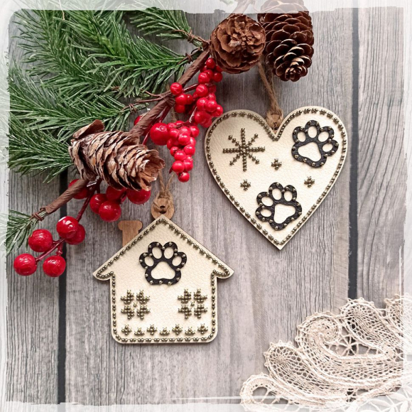 Набор для вышивания NEOCRAFT арт.НК-11i01 Лапки сердечко+домик (орех, крем) 9х9 см