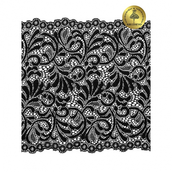 Кружево-стрейч KRUZHEVO арт.TBY 8012 шир.180мм цв.2 черный уп.20м