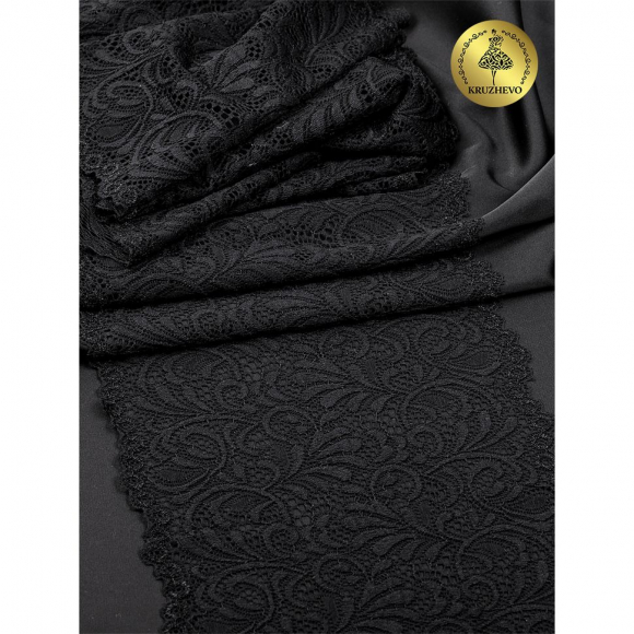 Кружево-стрейч KRUZHEVO арт.TBY 8012 шир.180мм цв.2 черный уп.20м