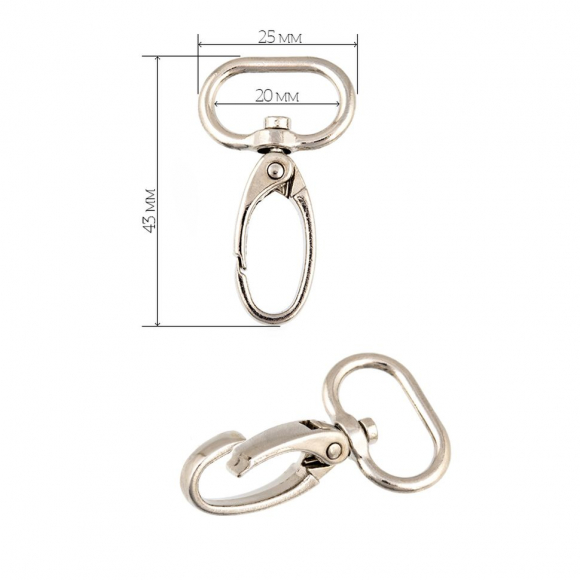 Карабин металл TBY-AX10.2-20 43х25мм (внутр. 20мм) цв. никель уп. 10шт