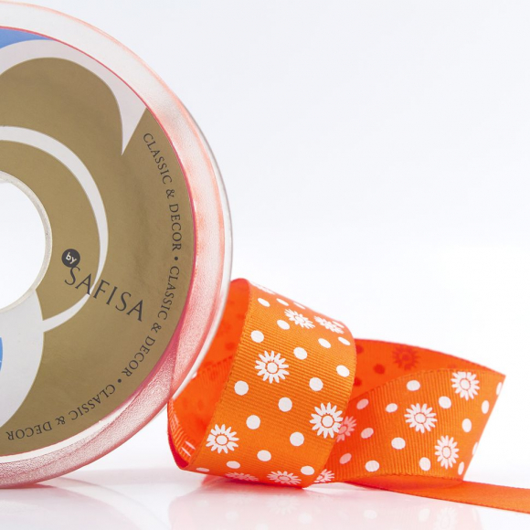 Лента репсовая SAFISA с напечатаным рисунком, 25 мм, 15 м, цвет 61, алый