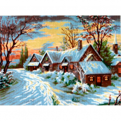 6809_Канва жесткая с рисунком "Зимняя деревенька"