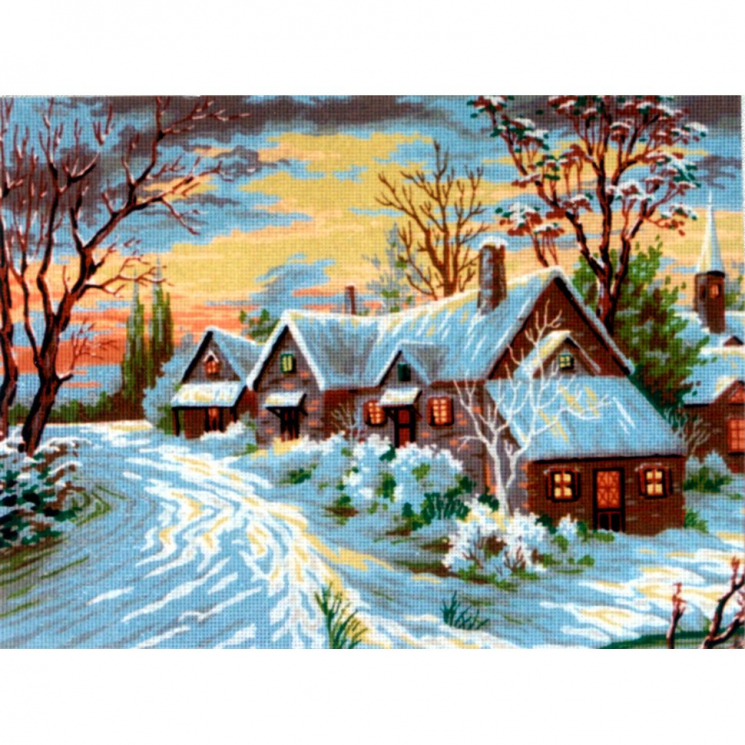 6809_Канва жесткая с рисунком "Зимняя деревенька"